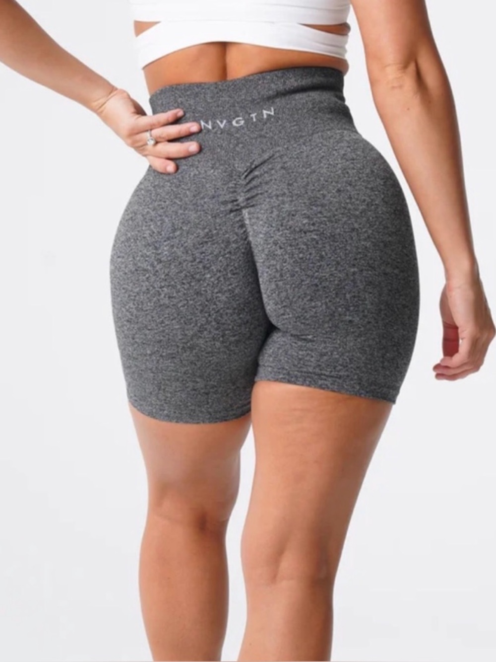 NVGTN High-Waist Seamless Scrunch Workout Shorts - Gray